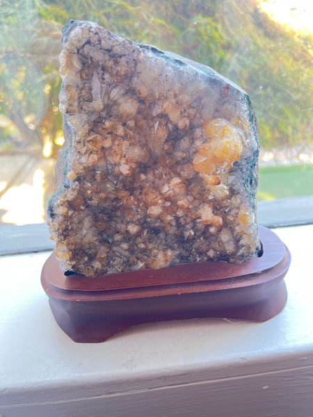 Citrine Cluster on wood base Unique #4 - 5" Tall
