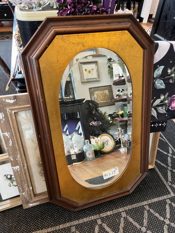 Vintage Octagonal Beveled Brown Mirror