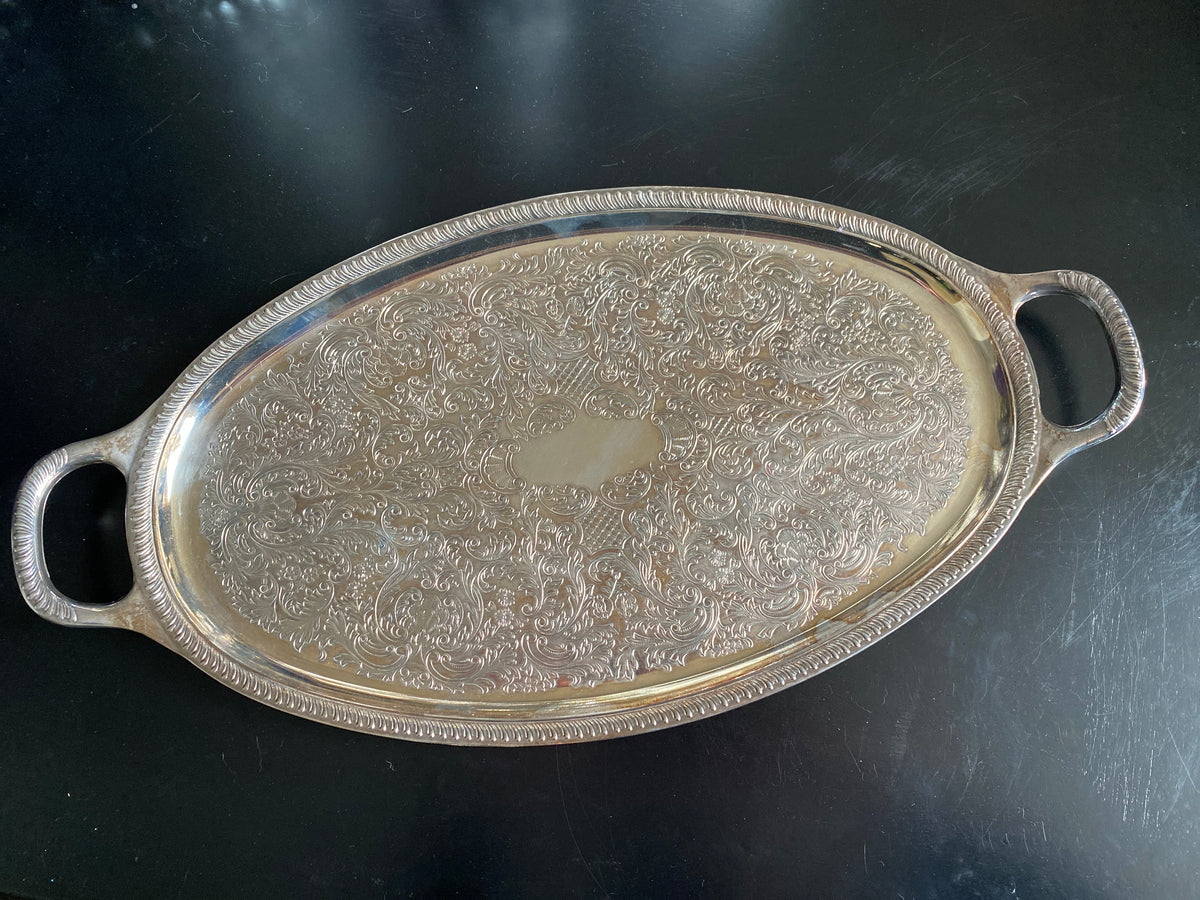 Decorative Silver Metal Oval Tray With Handles Online