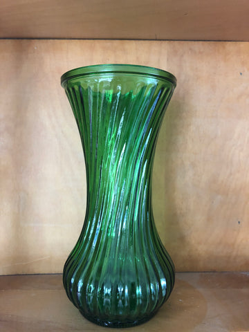 Hoosier Emerald Swirled Ribbed Vase 8"