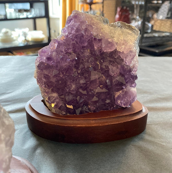 Amethyst Cluster on wood base Unique #1 - 4" to 7"