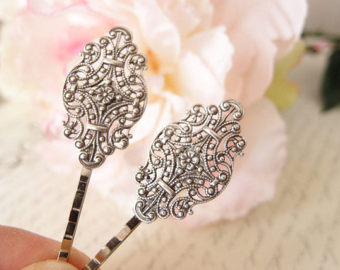 Victorian Style Silver Plated Hair Bobby Pins