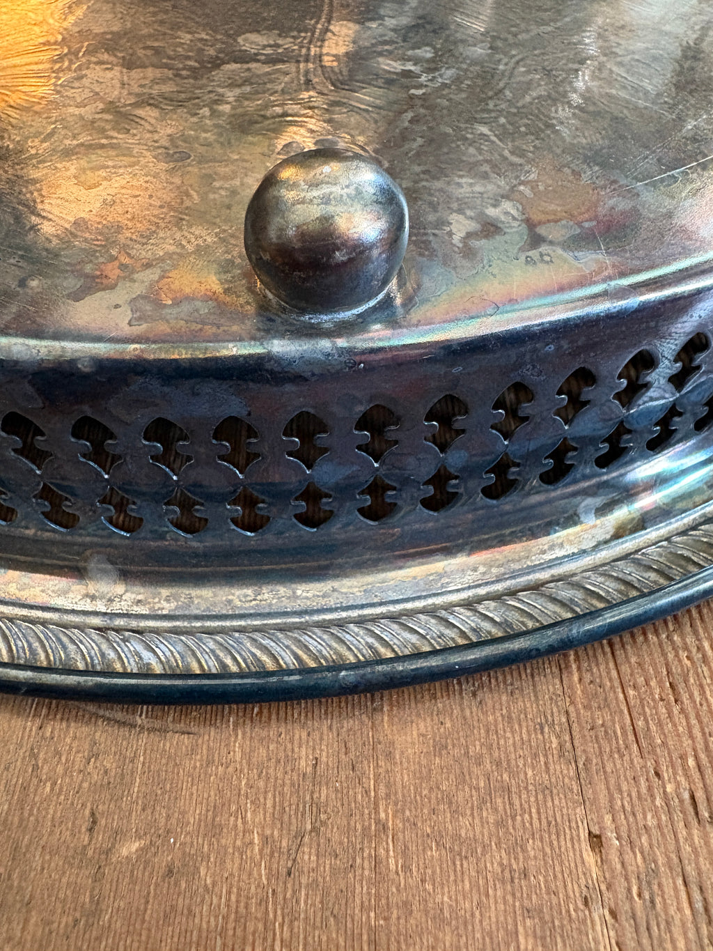 Vintage Silver-Plated Offering Tray – 12” Footed Gallery Tray