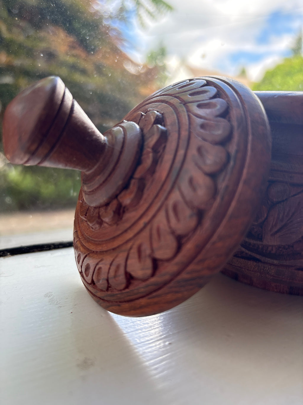 Vintage Hand-Carved Sheesham Wood Apothecary Jar