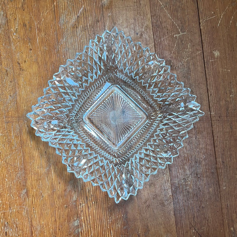 Vintage Indiana Glass Saw Tooth Edge Square Dish