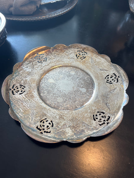 Vintage Silver Plated Round Offering Tray