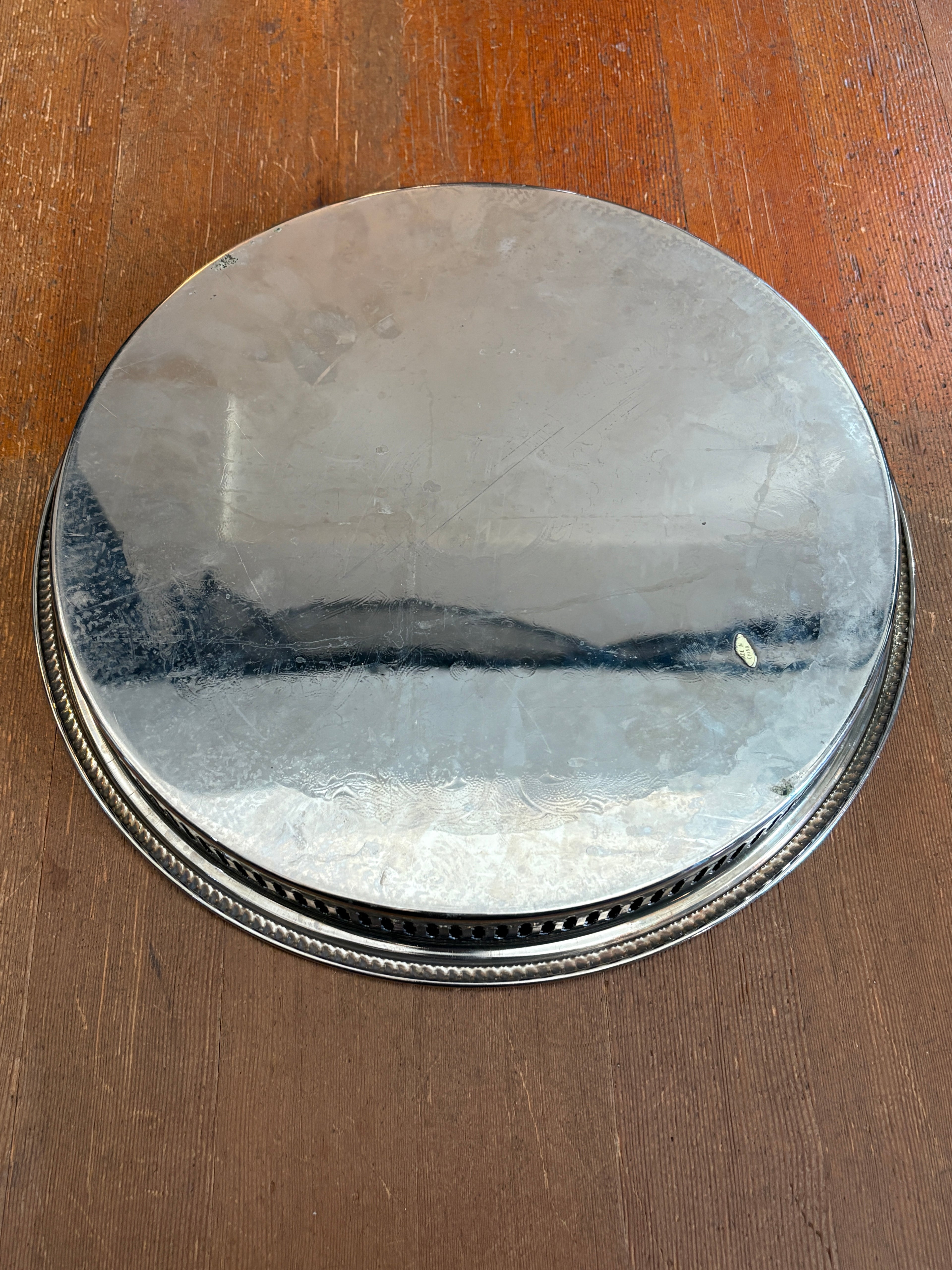Vintage Silver-Plated Offering Tray – 12” Footed Gallery Tray