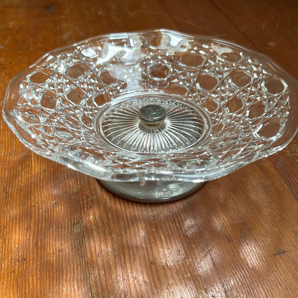 Vintage Silver Plated Falstaff Pressed Glass Pedestal Dish
