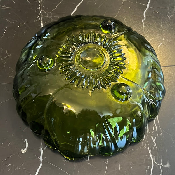Vintage Indiana Glass Company Avocado Sunflower footed bowl