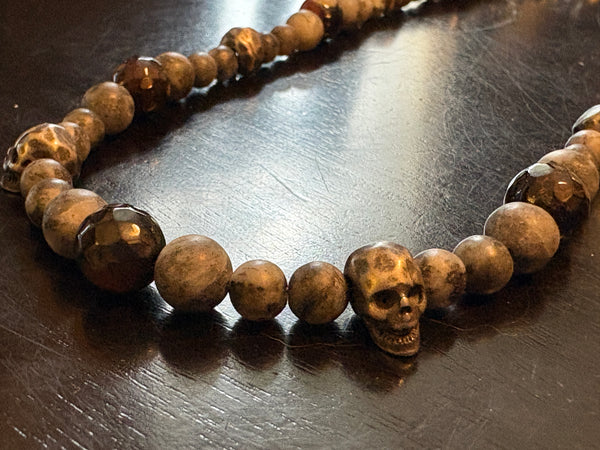 Red Fire Agate w/ Larvakite & Skulls by Brent McMaster