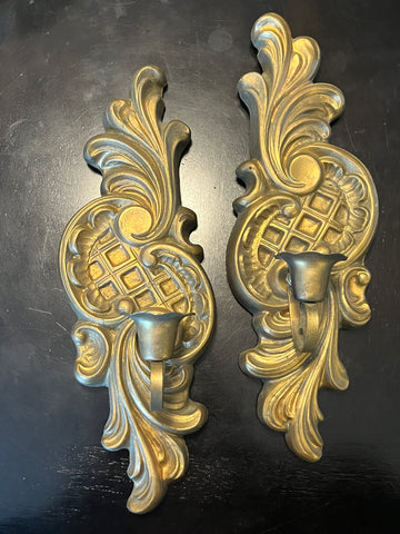 Vintage Hollywood Regency Style Gold Wall Sconces
