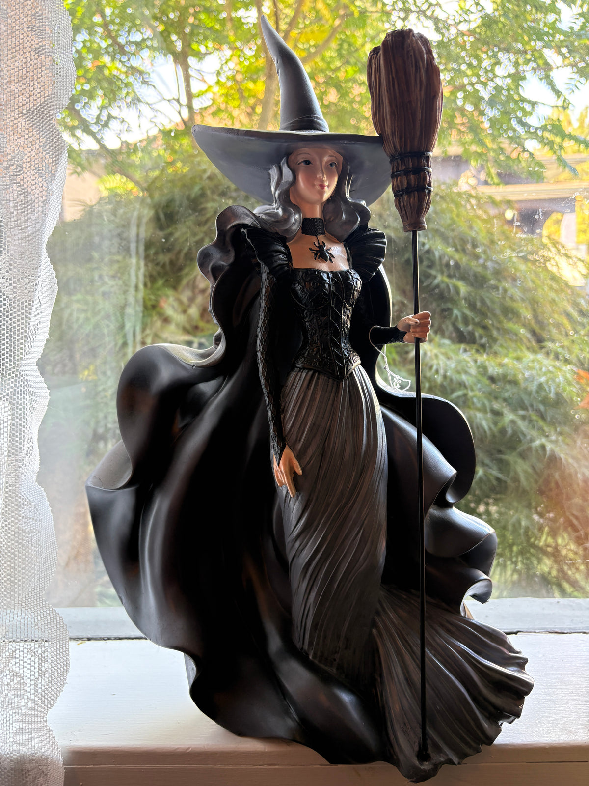 Hallow’s Eve – Gothic Witch Figurine with Broomstick