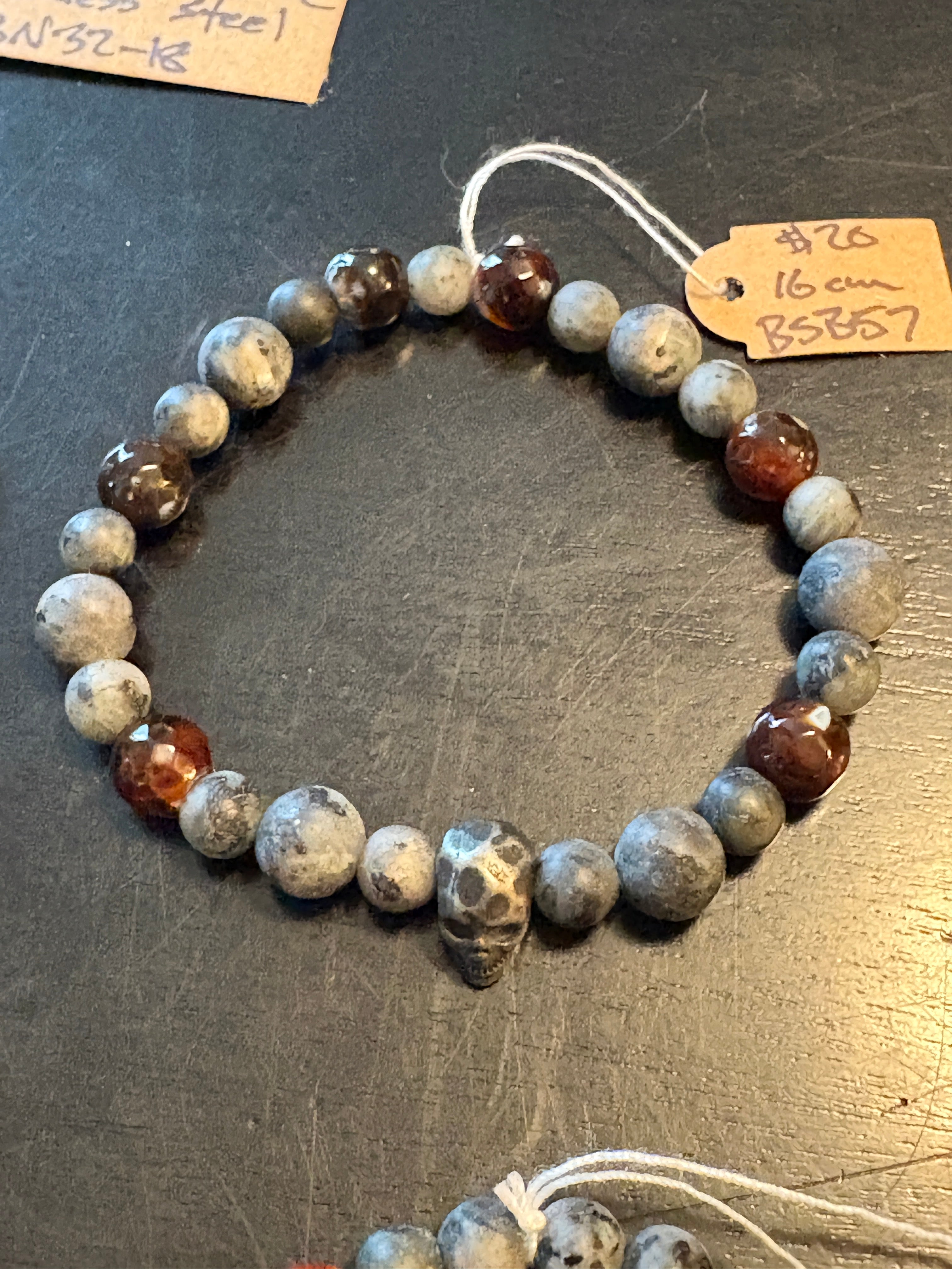 Red Fire Agate w/ Larvakite & Skulls by Brent McMaster