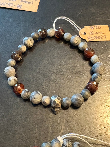 Red Fire Agate w/ Larvakite & Skulls by Brent McMaster