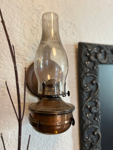 Vintage Wall Hanging Oil Lamp w/ Reflector