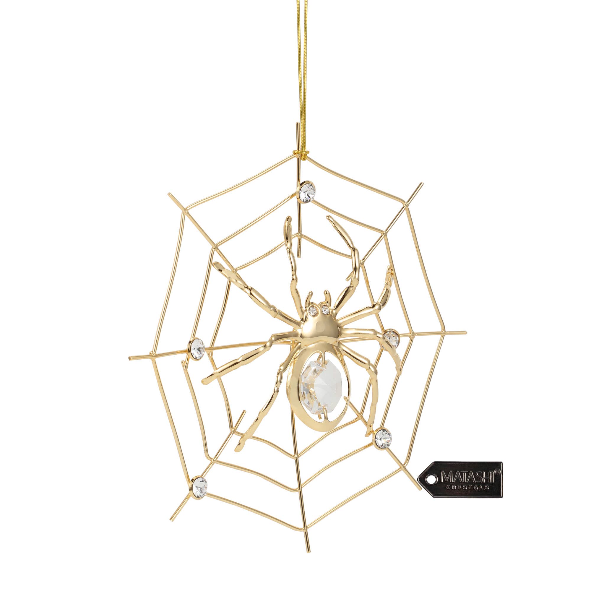 Matashi Gold Plated Crystal Studded Spider Hanging Ornament