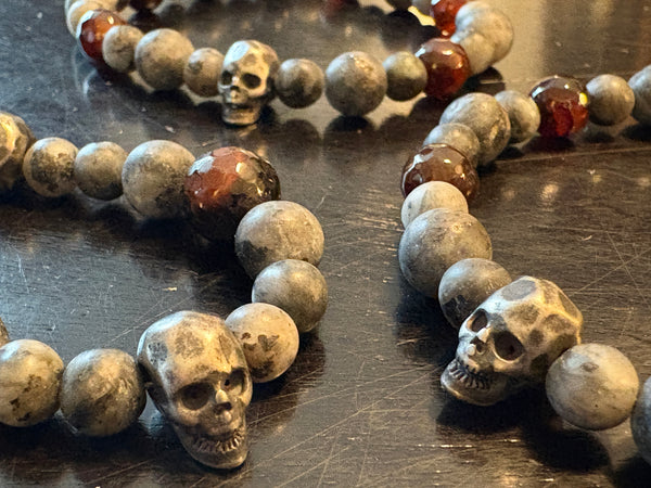 Red Fire Agate w/ Larvakite & Skulls by Brent McMaster