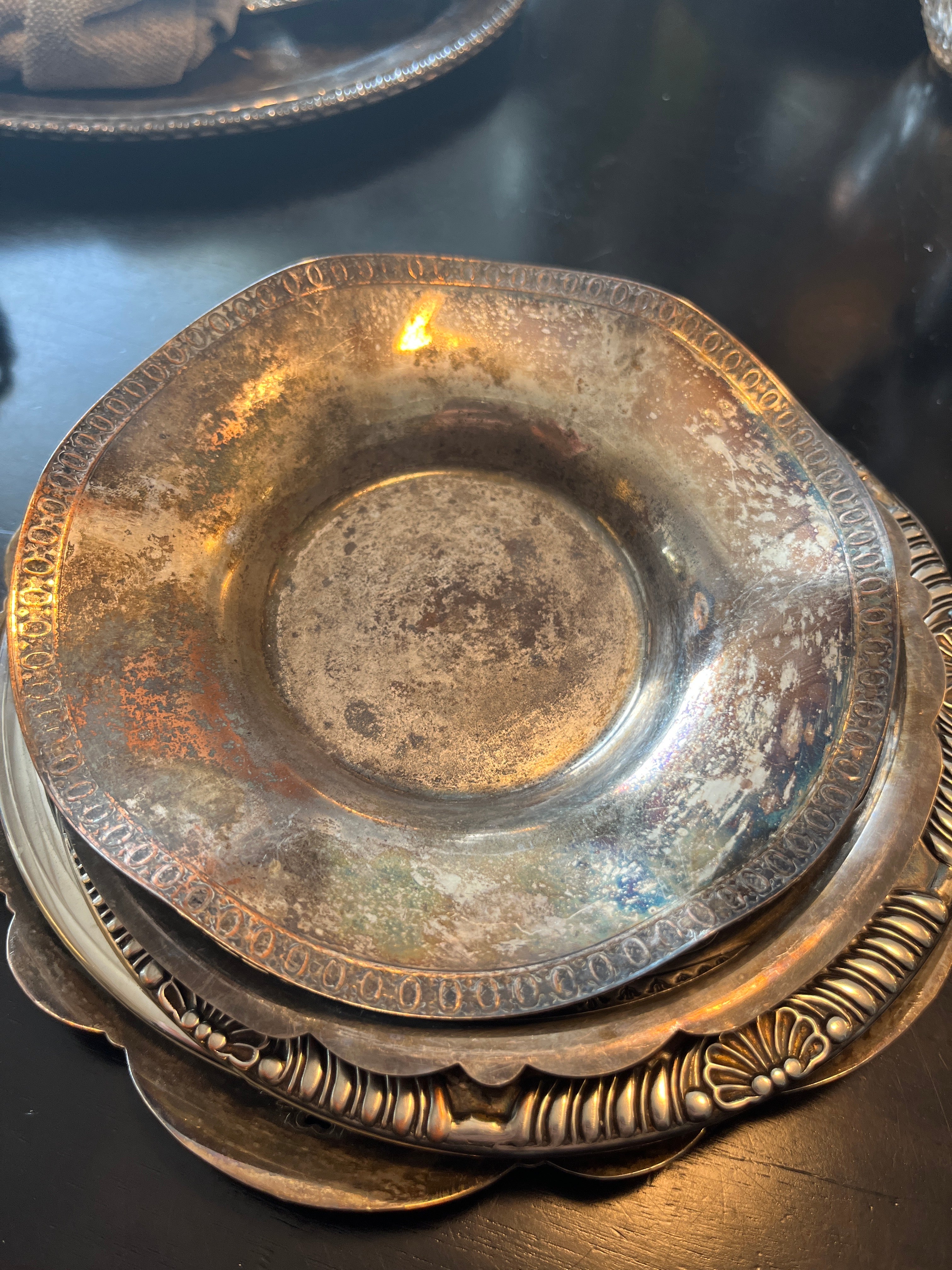 Vintage Silver Plated Round Offering Tray
