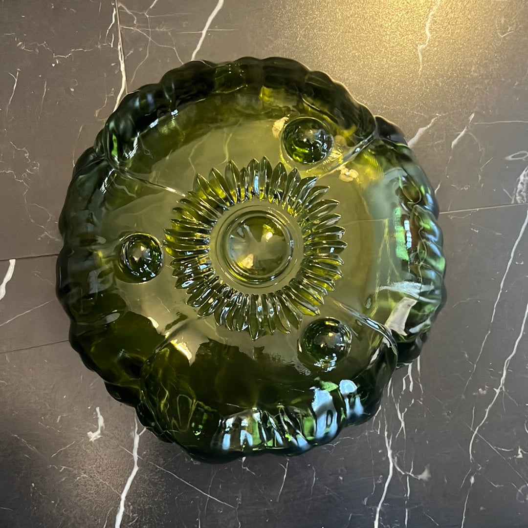 Vintage Indiana Glass Company Avocado Sunflower footed bowl