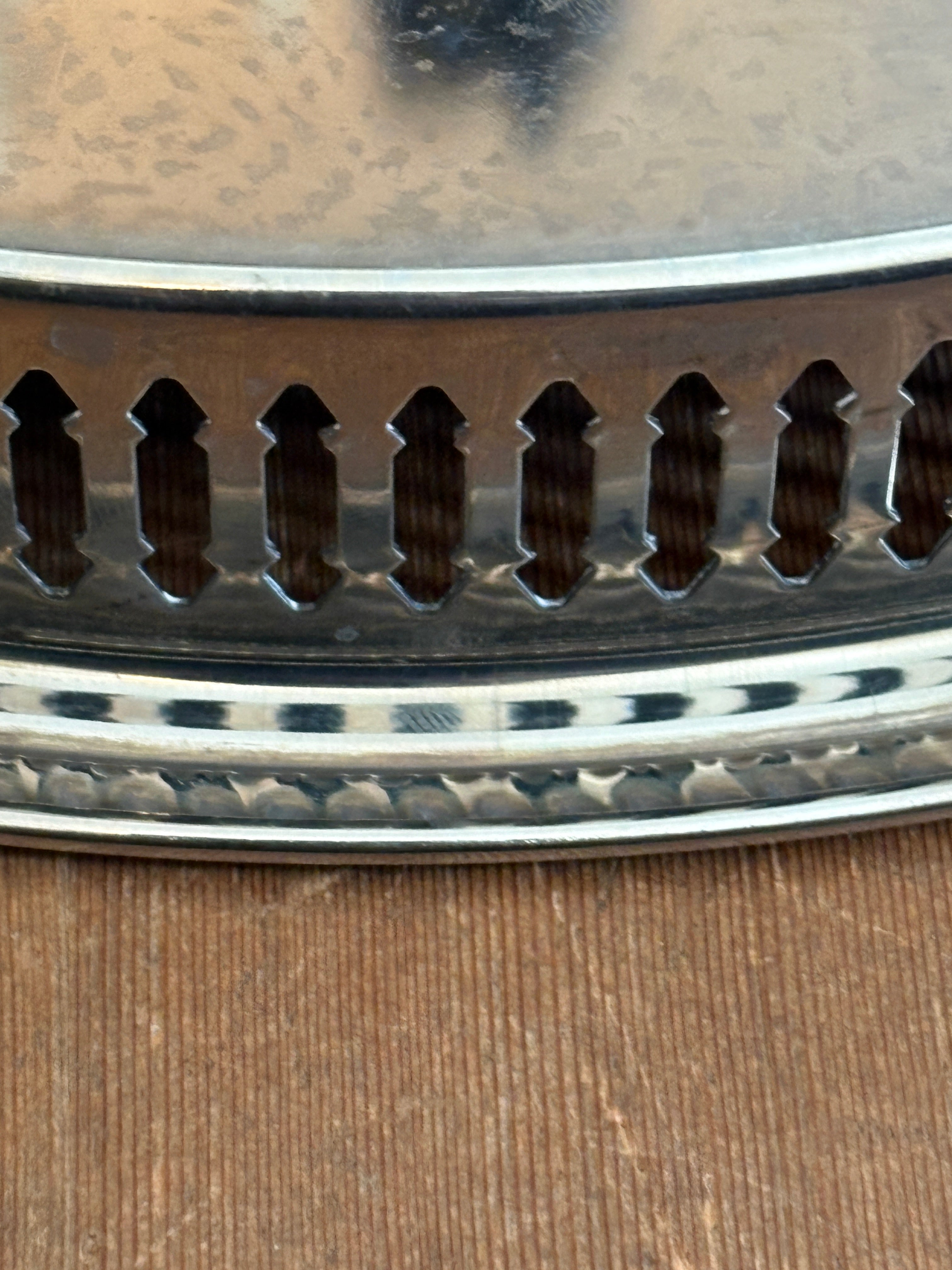 Vintage Silver-Plated Offering Tray – 12” Footed Gallery Tray