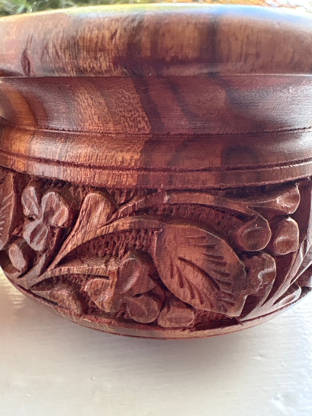 Vintage Hand-Carved Sheesham Wood Apothecary Jar
