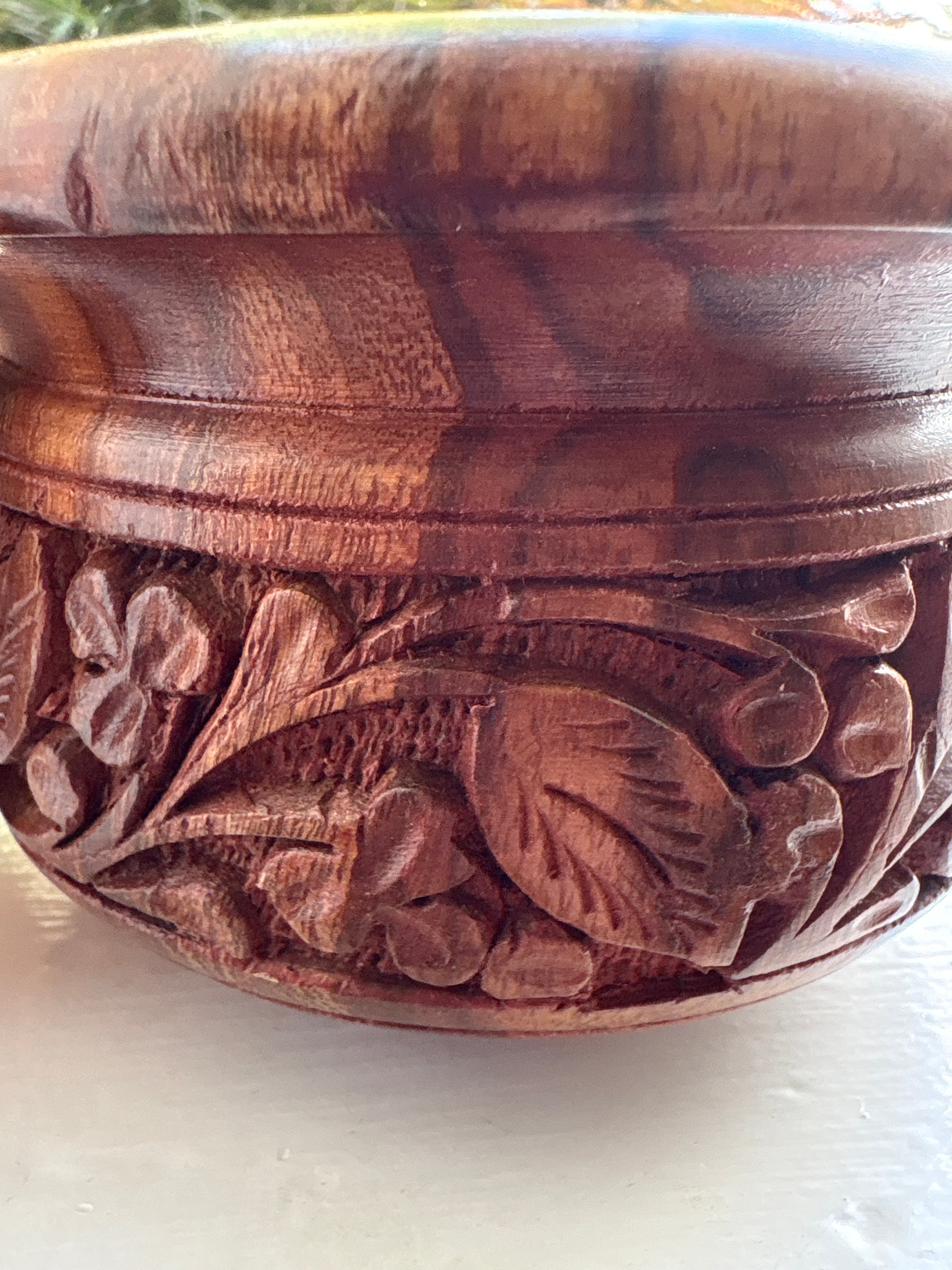 Vintage Hand-Carved Sheesham Wood Apothecary Jar