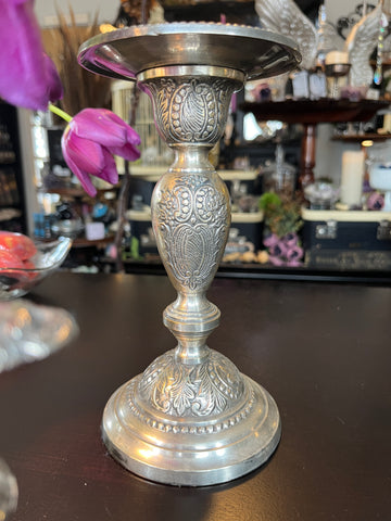 Vintage Ornate Silver Plated Candle Stick 8.25”