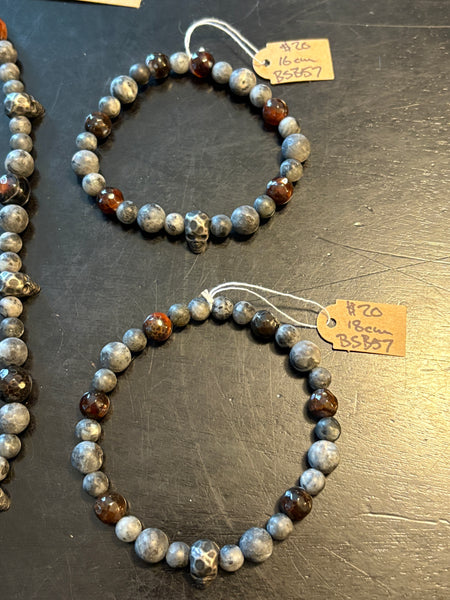 Red Fire Agate w/ Larvakite & Skulls by Brent McMaster