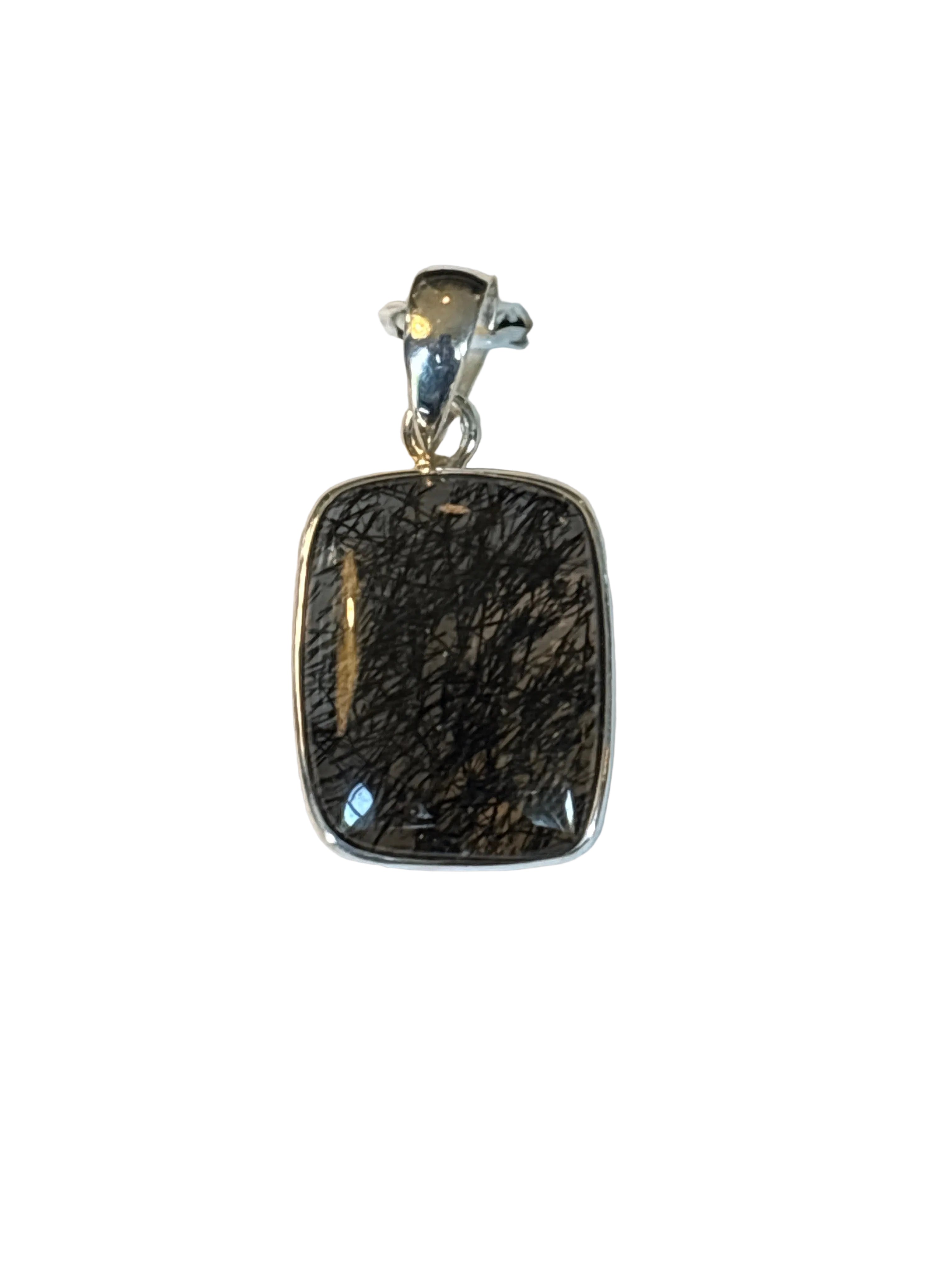 Tourmalinated Quartz .925 Sterling Silver Pendant – Clarity & Protection Crystal Jewelry