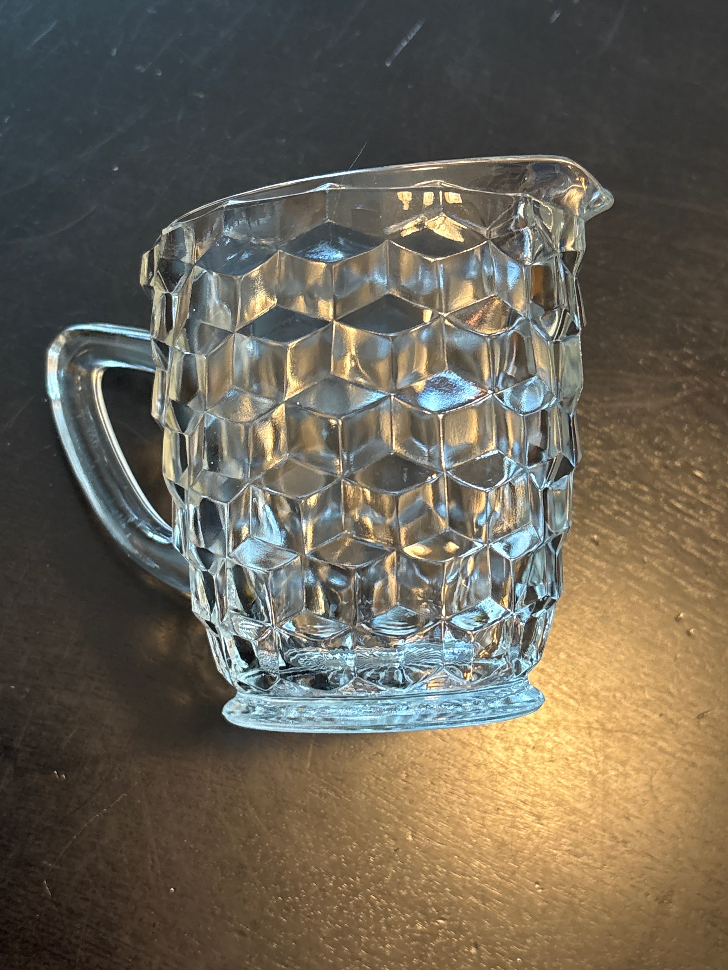 Vintage Jeannette Clear Cube Pattern Depression Glass Sugar & Creamer Set