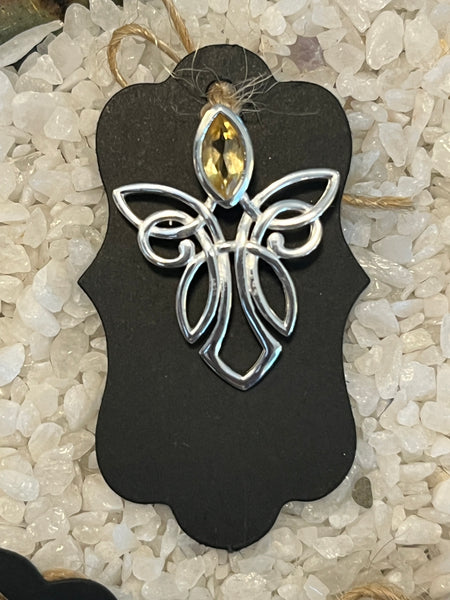 Celtic Silver Angel/ Fairy Pendant w/ Semi Precious Stone