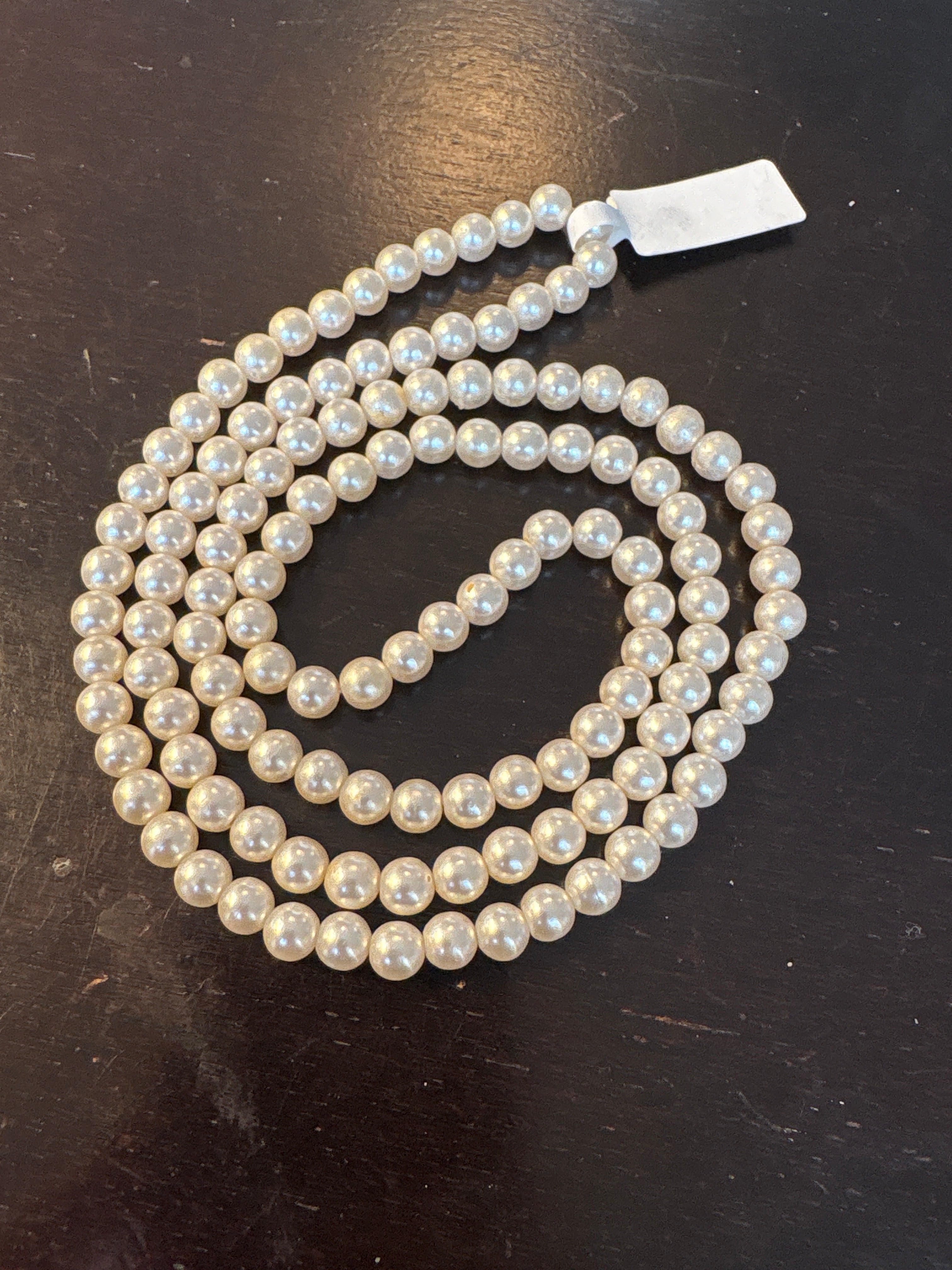 Single Strand Glass Faux Pearls 14” - Cream