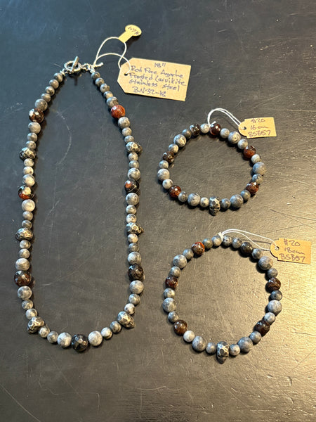 Red Fire Agate w/ Larvakite & Skulls by Brent McMaster