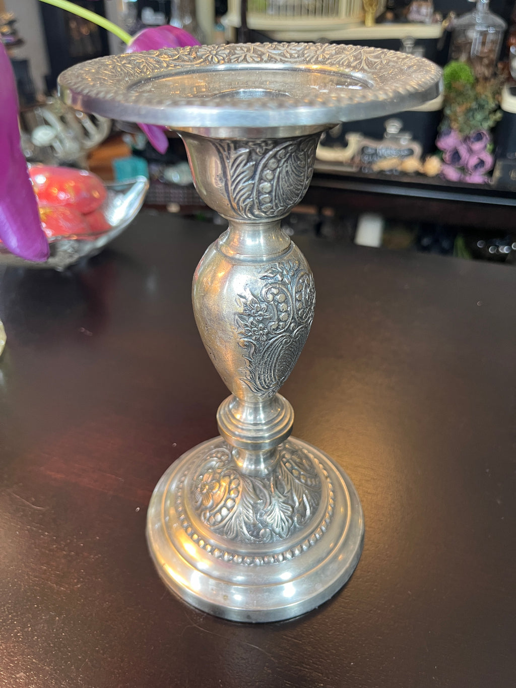 Vintage Ornate Silver Plated Candle Stick 8.25”