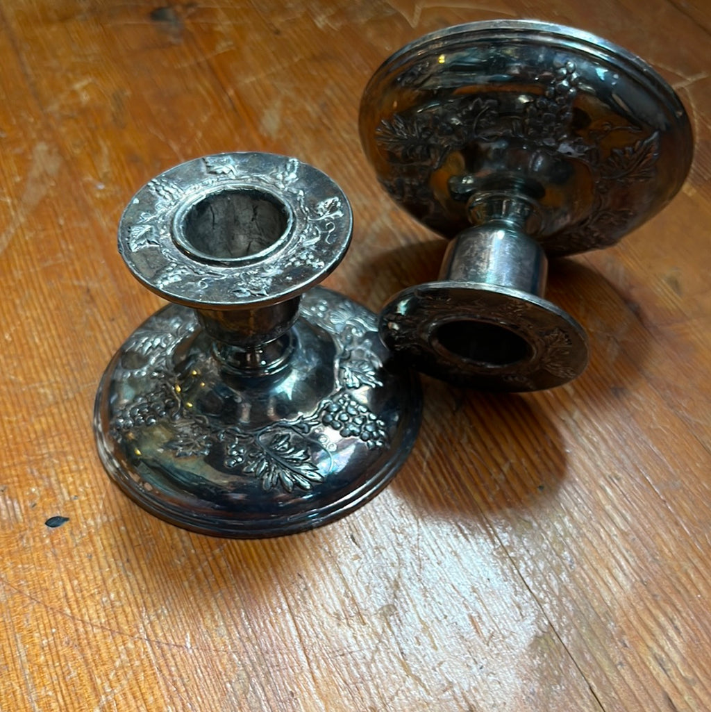 Vintage Silver Plated Candle Stick w/ Grapes