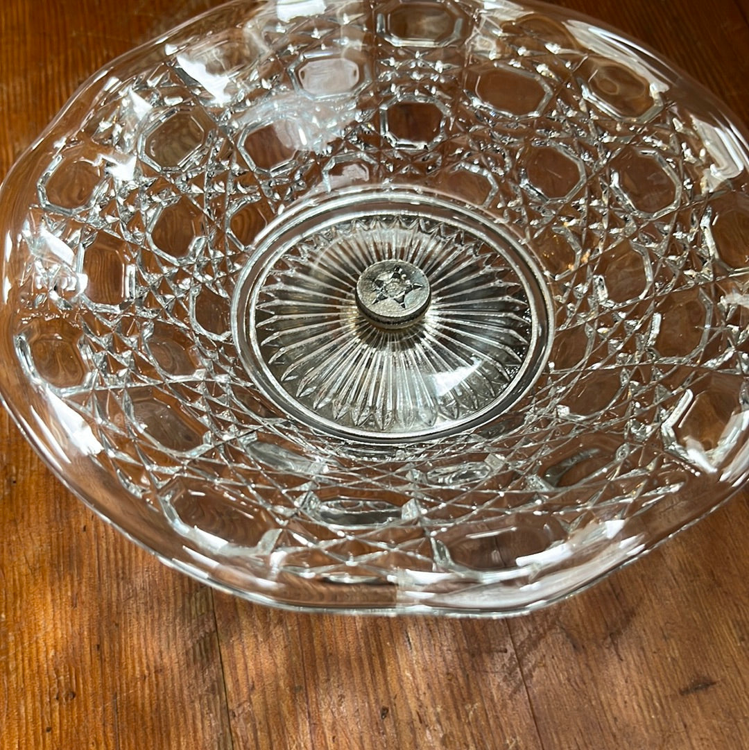 Vintage Silver Plated Falstaff Pressed Glass Pedestal Dish