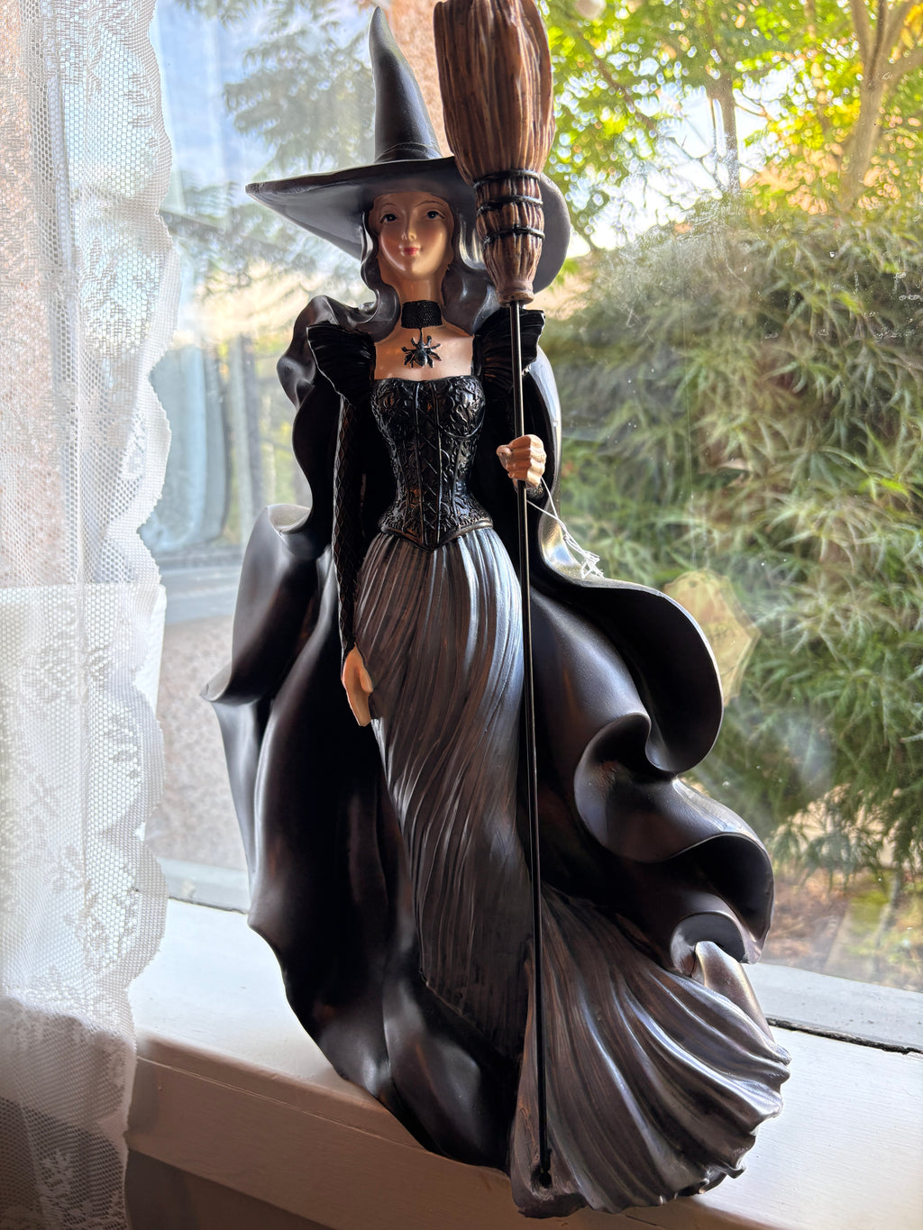 Hallow’s Eve – Gothic Witch Figurine with Broomstick