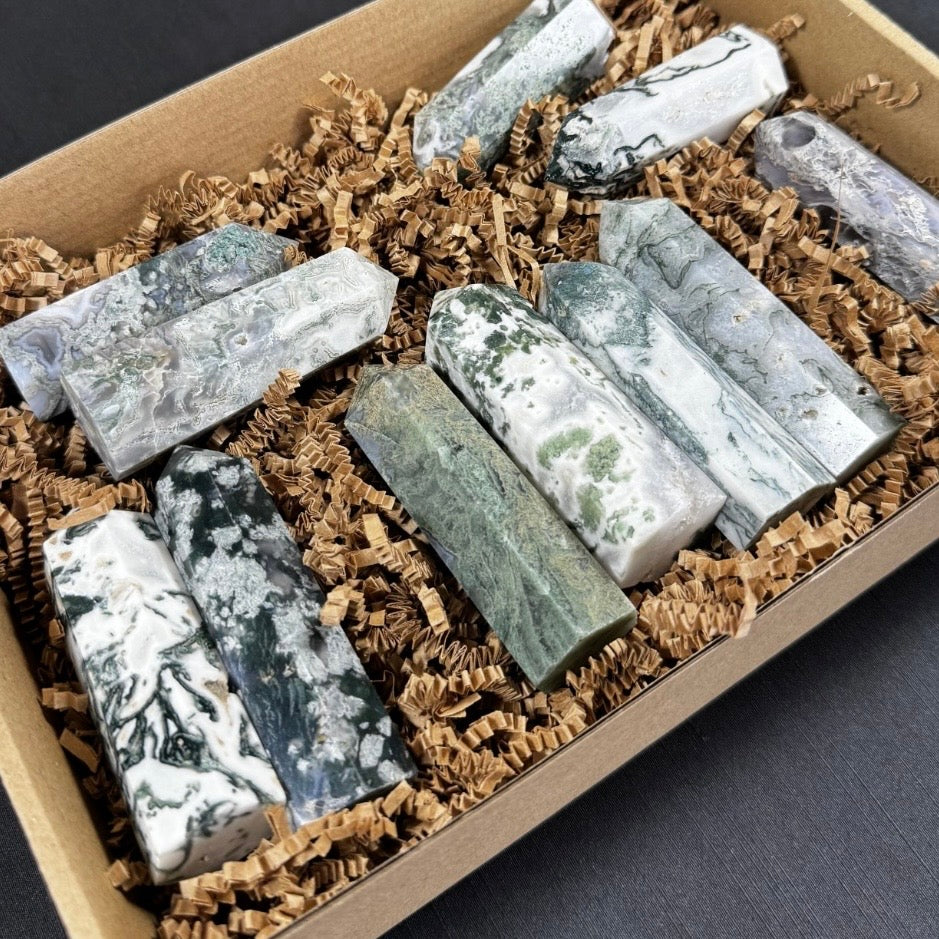 Moss Agate Generator Tower – Growth & Nature Connection Healing Crystal