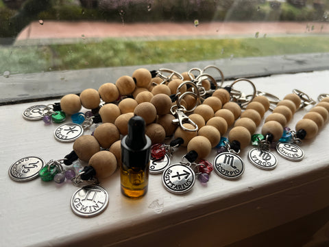 Wooden Zodiac Keychain w/ Amethyst