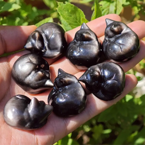 Silver Sheen Obsidian Sleeping Cat