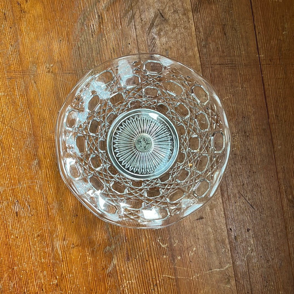 Vintage Silver Plated Falstaff Pressed Glass Pedestal Dish