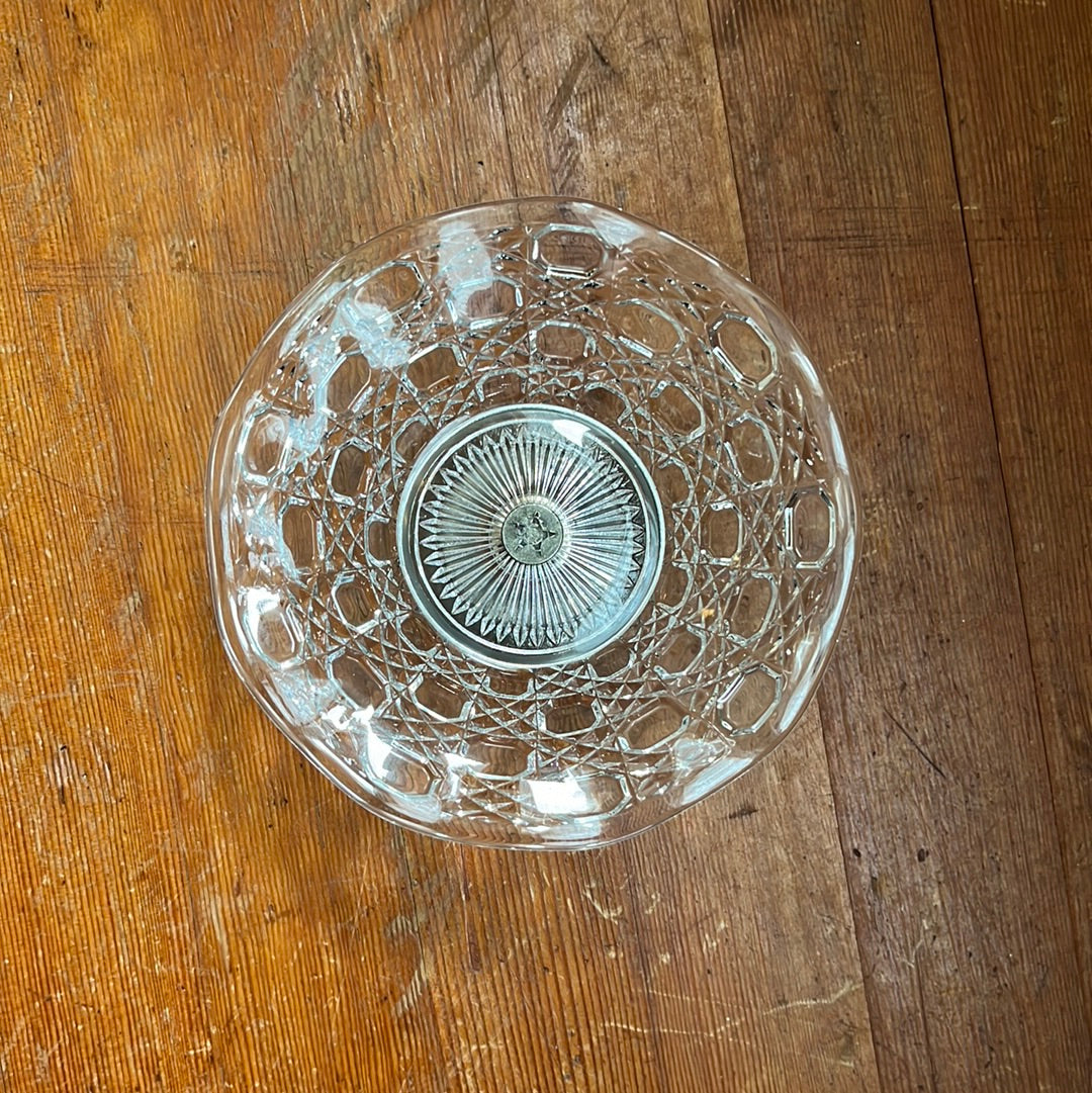 Vintage Silver Plated Falstaff Pressed Glass Pedestal Dish