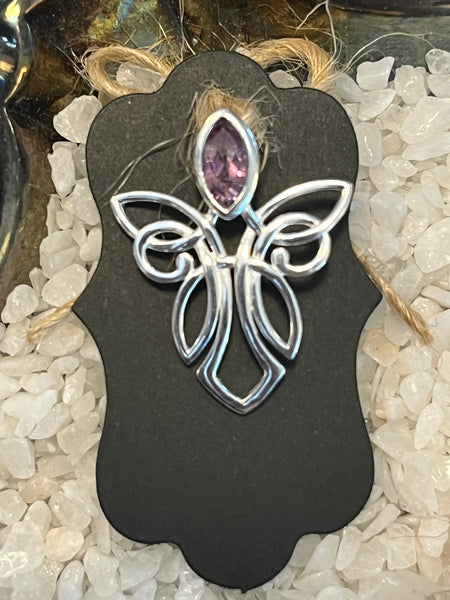Celtic Silver Angel/ Fairy Pendant w/ Semi Precious Stone