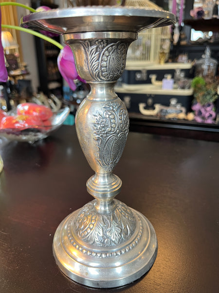 Vintage Ornate Silver Plated Candle Stick 8.25”