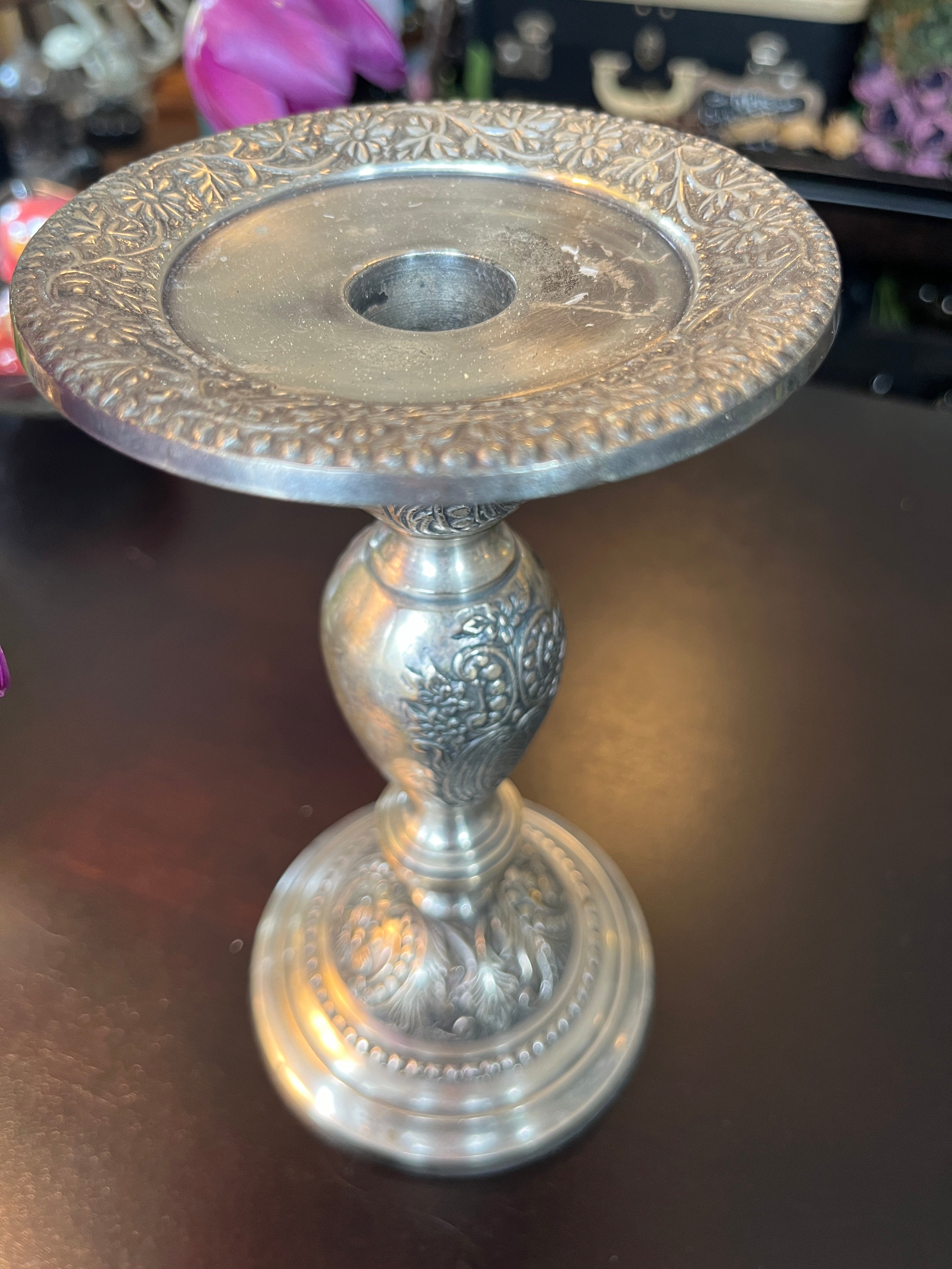 Vintage Ornate Silver Plated Candle Stick 8.25”