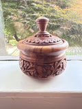 Vintage Hand-Carved Sheesham Wood Apothecary Jar