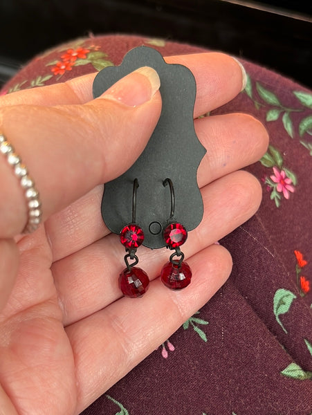 Ruby Red Lever Back Droplet Earrings
