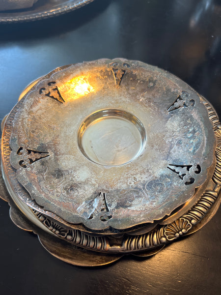 Vintage Silver Plated Round Offering Tray