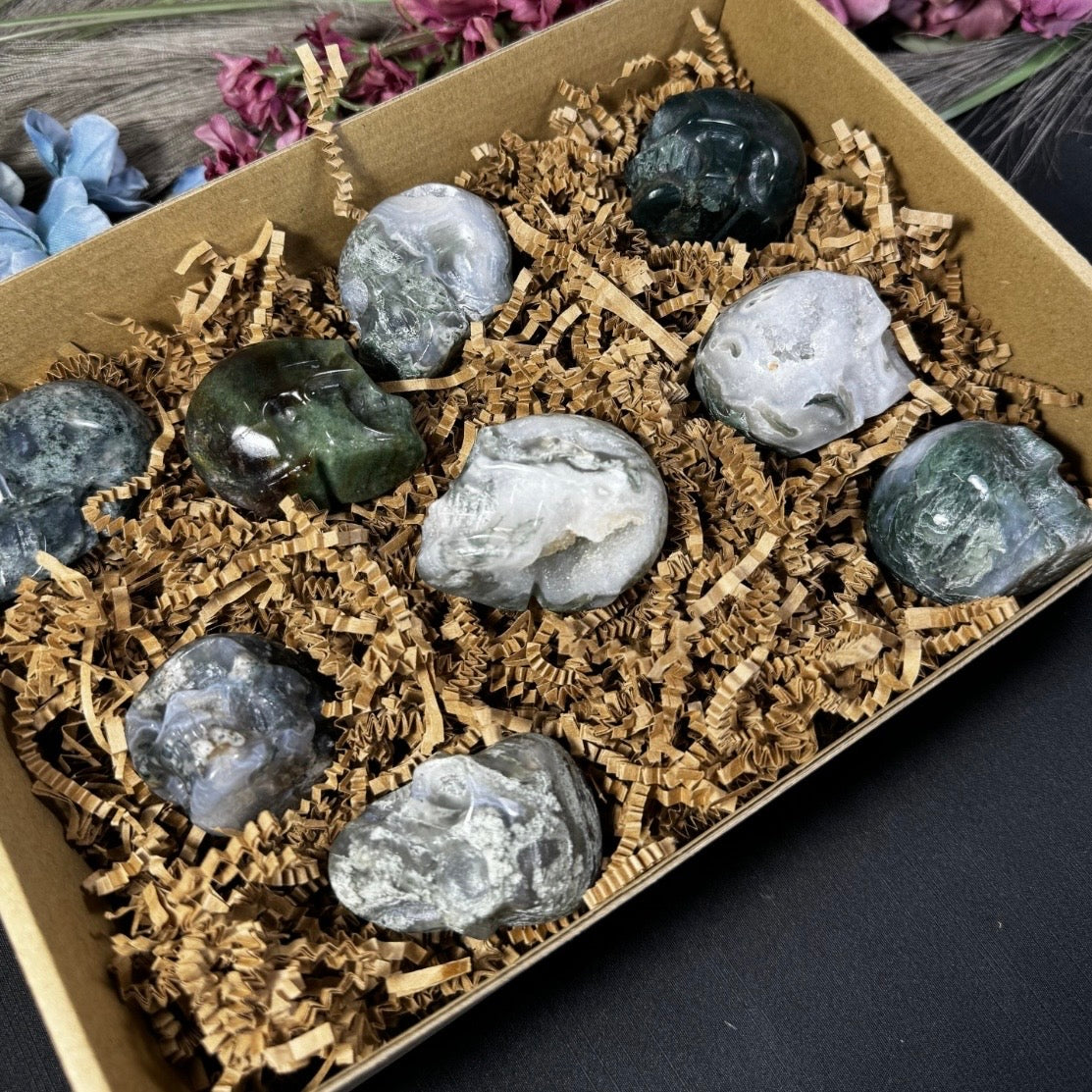 Moss Agate Skull 2”