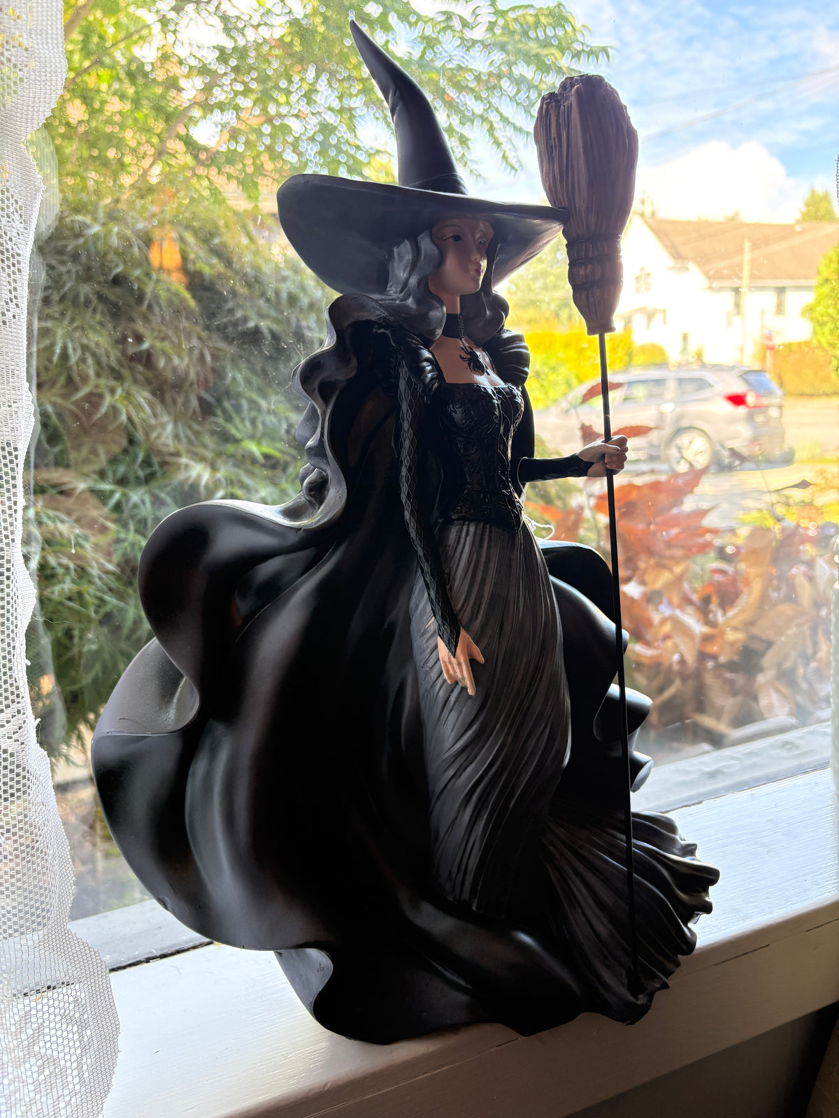 Hallow’s Eve – Gothic Witch Figurine with Broomstick